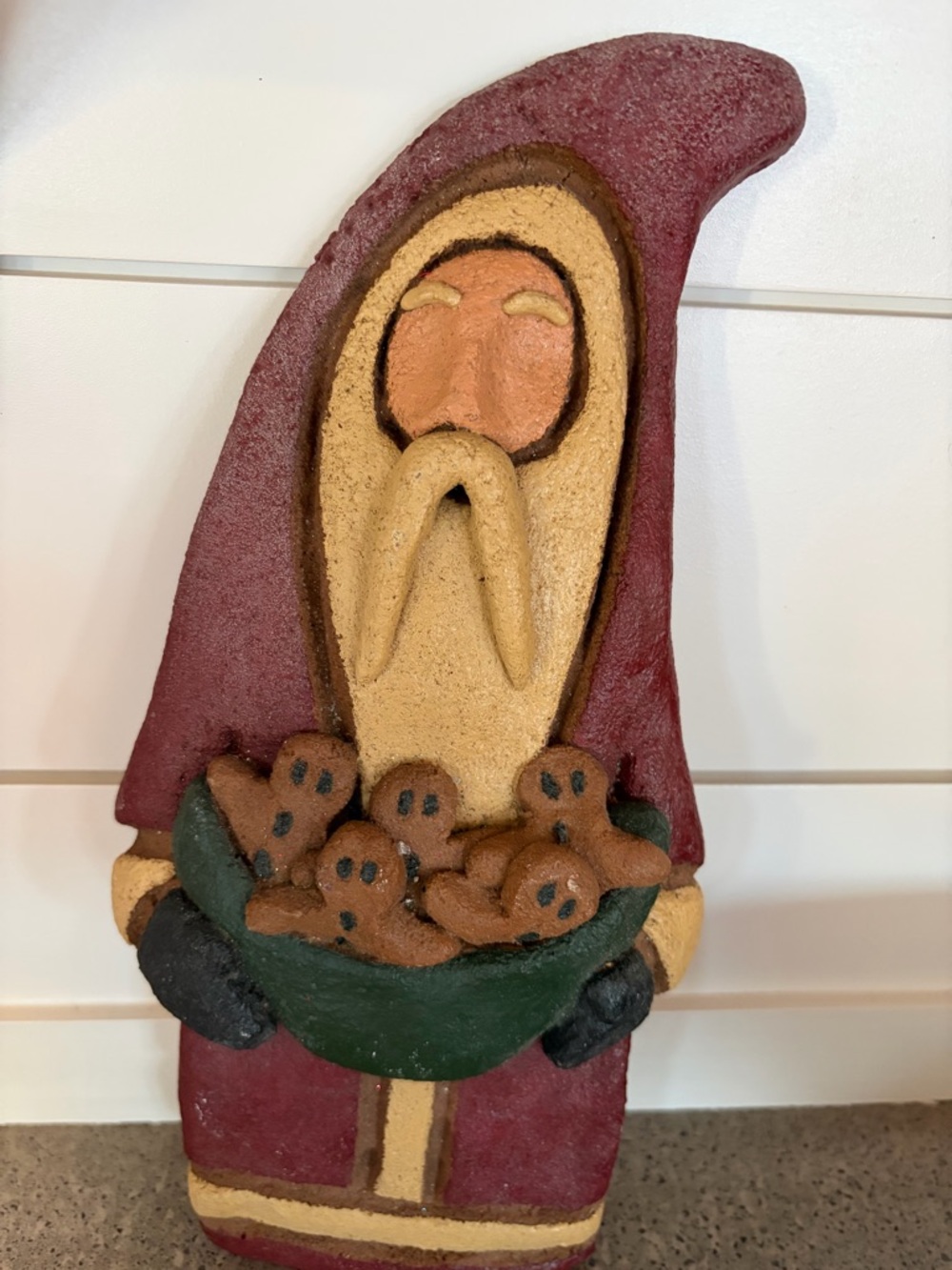 Salem collection  Rustic Santa Figurine with Gingerbread Bowl - Red